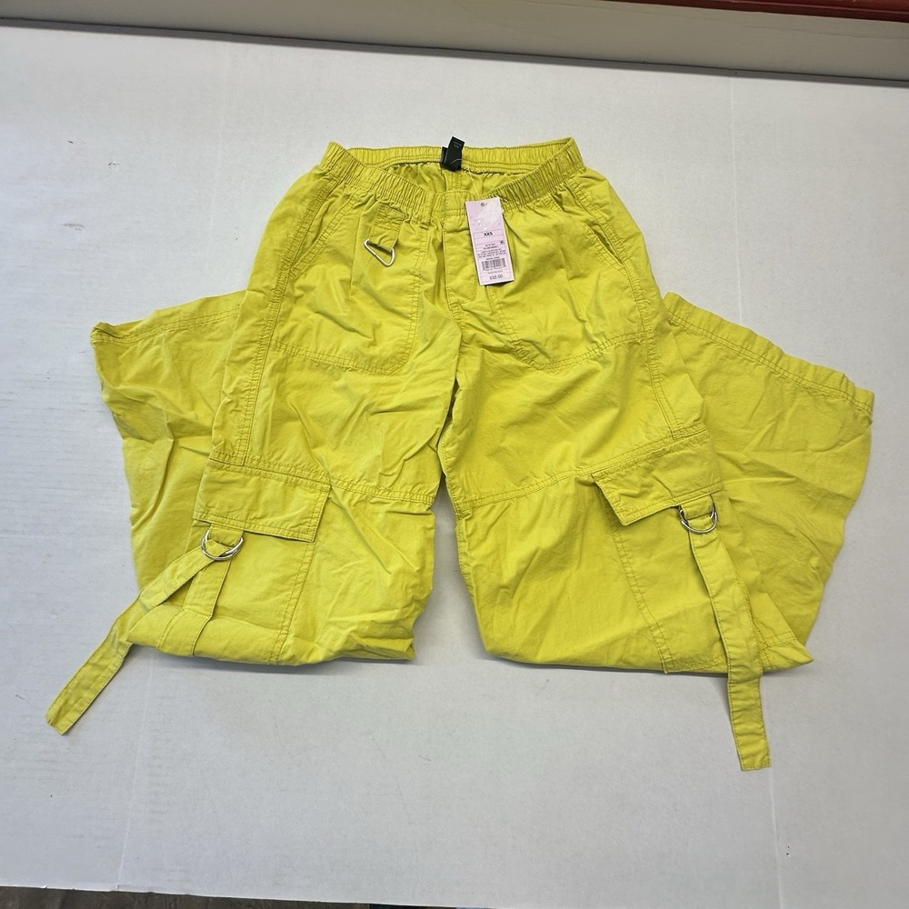 Women's/Jr‎ Size XXS Parachute Pants by Wild Fable, Yellow, Cargo Pockets Grunge - Picture 2 of 3
